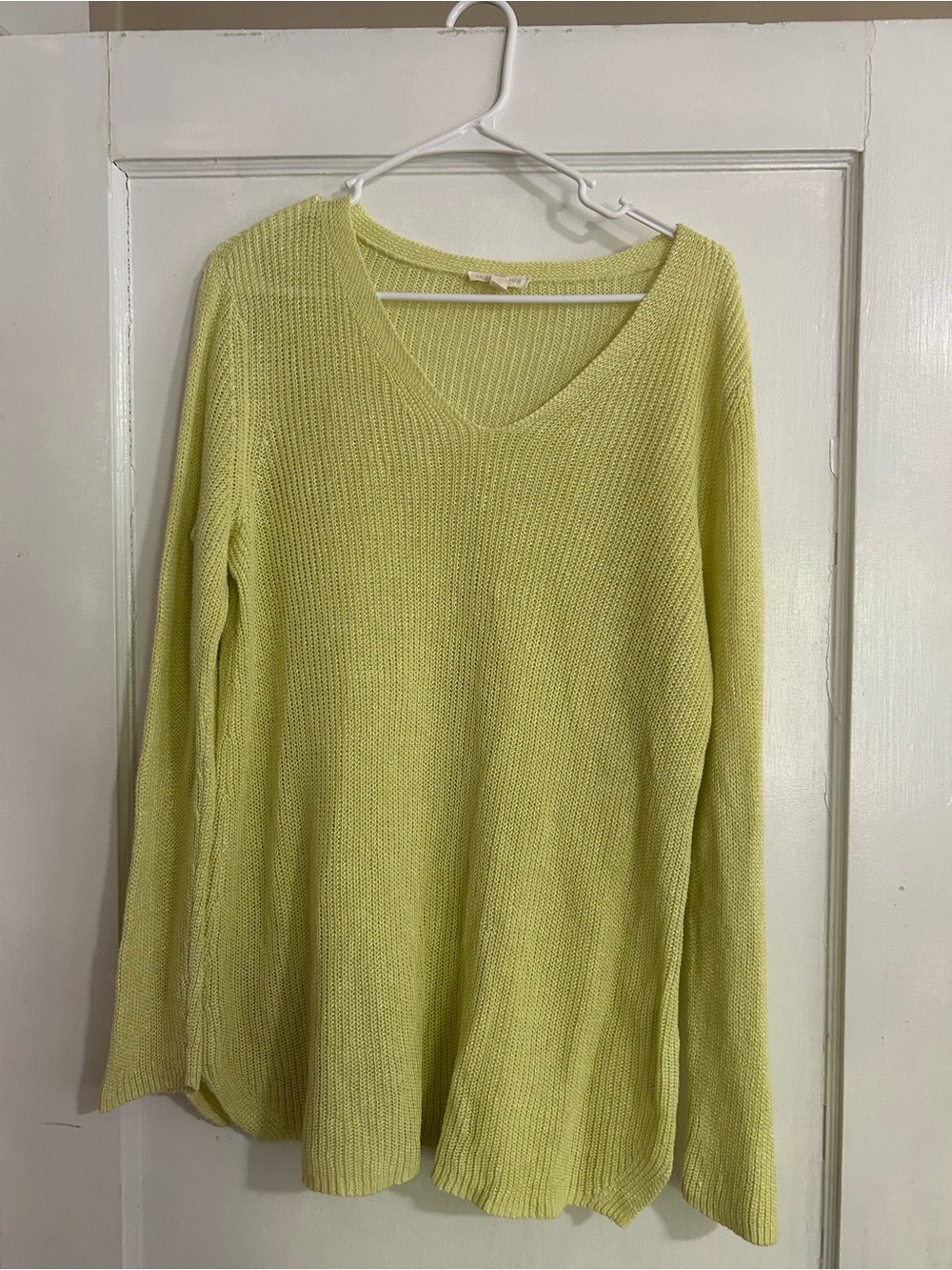 Eileen Fisher Lime V-Neck Lightweight Knit Sweater